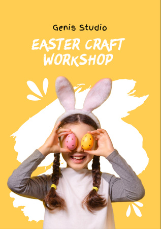 Easter Workshop Announcement with Cheerful Little Girl Flyer A7 Modelo de Design