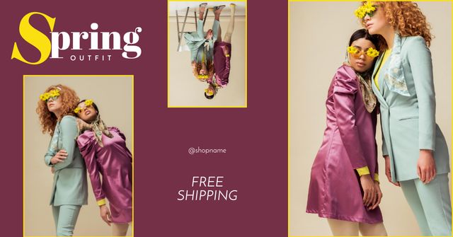 Designvorlage Spring Outfits With Free Shipping Offer für Facebook AD
