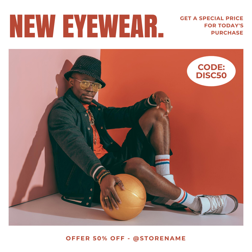 Designvorlage Promo of New Eyewear with Stylish Guy für Instagram