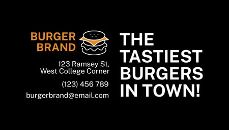 Modèle de visuel savoureux burgers offre sur noir - Business Card US