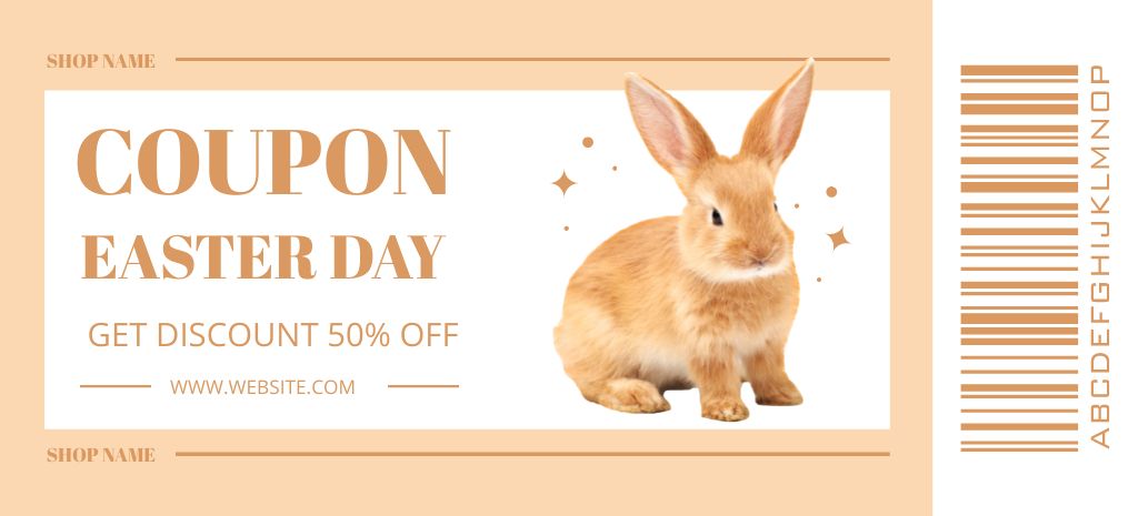 Designvorlage Easter Discount Offer with Cute Fluffy Rabbit für Coupon 3.75x8.25in