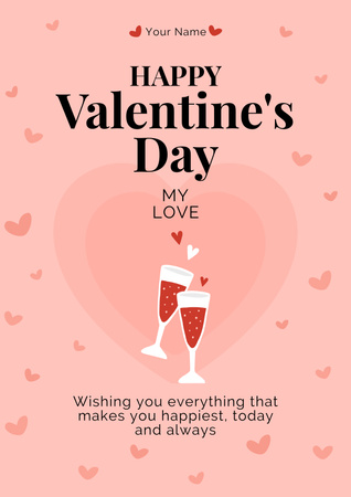 Valentine's Day Greeting with Wineglasses Poster Design Template