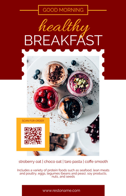 Plantilla de diseño de Offer of Healthy Breakfast with Fruit Oats Recipe Card 
