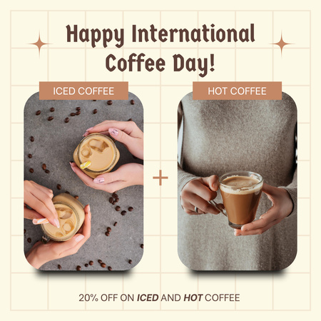 Iced and Hot Cappuccino for Coffee Day Instagram Design Template