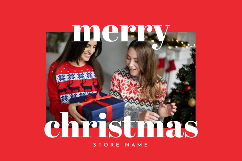 Christmas Presents Giving In Red Postcard 4x6in Modelo de Design