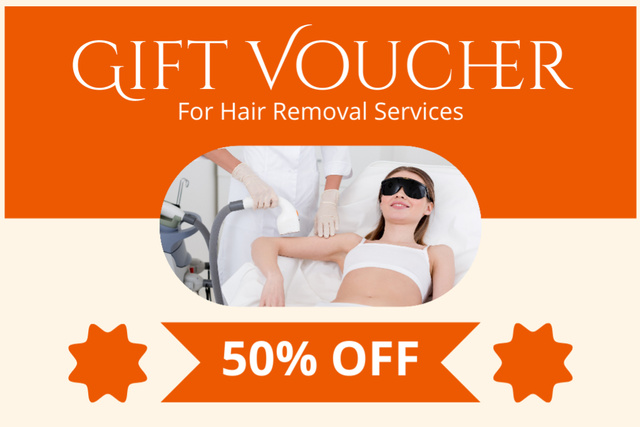 Orange Discount Voucher for Laser Hair Removal Gift Certificate Design Template