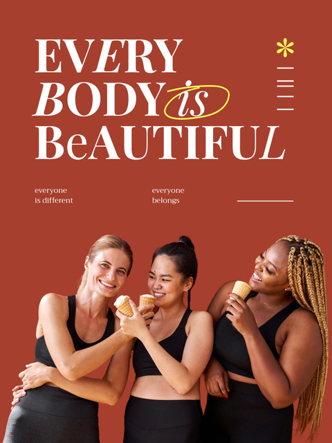 Protest against Body Shaming with Diverse Girls Poster 36x48in – шаблон для дизайна