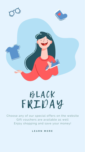 Black Friday Announcement Woman Juggling Instagram Video Story Design Template