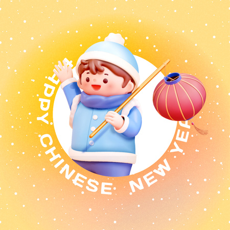 Hyvää kiinalaista uutta vuotta tervehdys pojan kuvalla Instagram Design Template