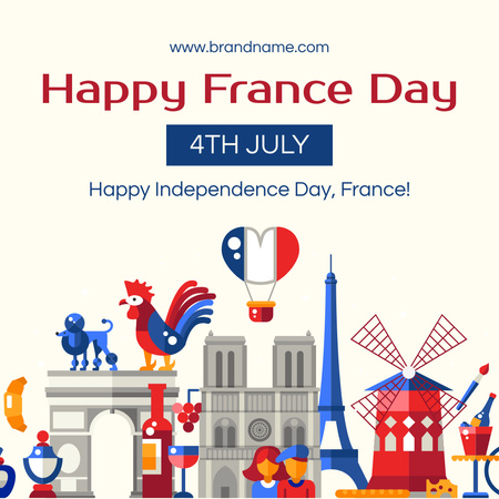 Plantilla de diseño de anuncio de celebración del día de la independencia de francia Instagram 