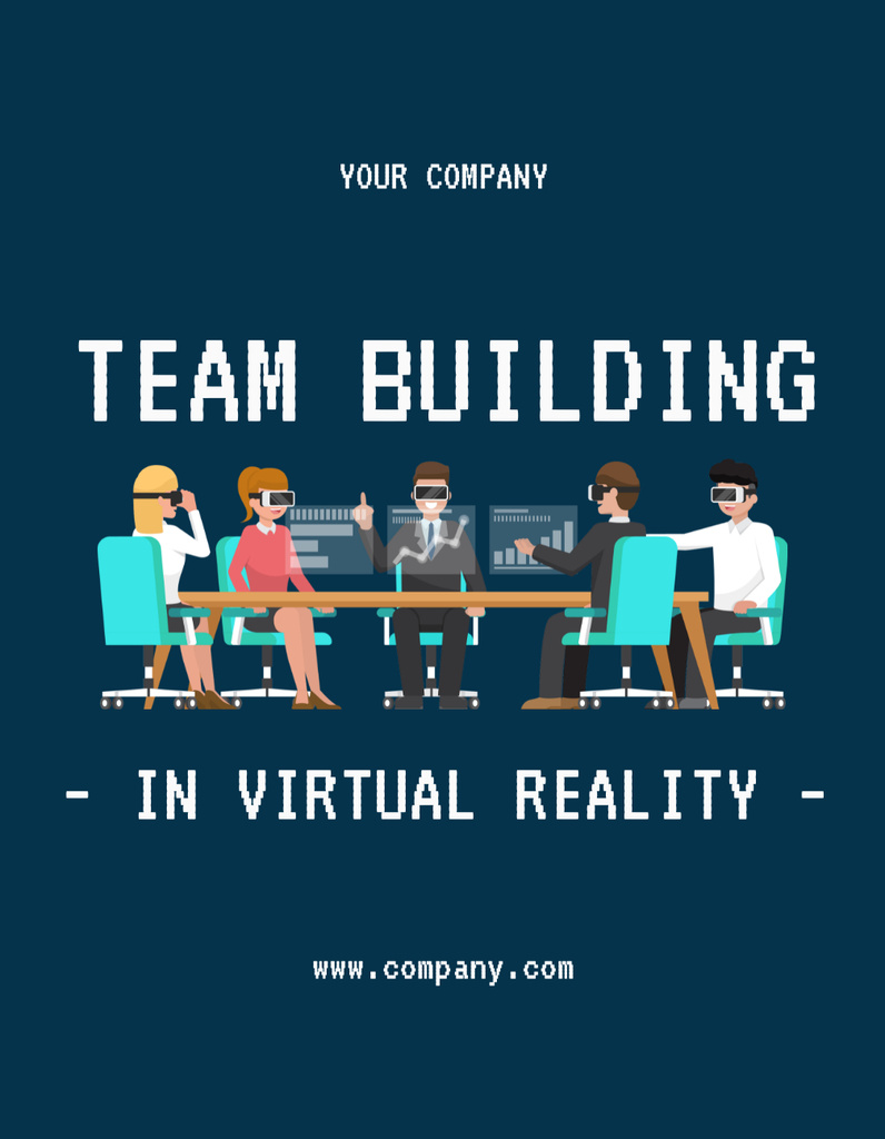 Virtual Team Building Event on Blue T-Shirt – шаблон для дизайну