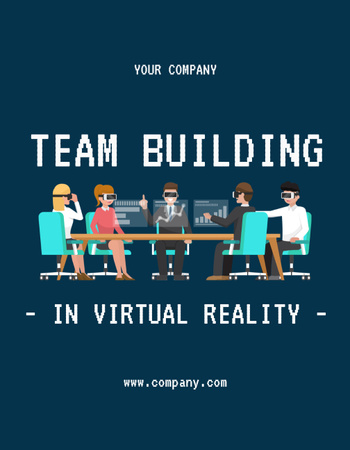 Virtual Team Building Event Offer on Blue T-Shirt Design Template