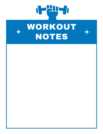 Designvorlage Workouts Notes with Blue Illustration of Hand with Dumbbell für Notepad 107x139mm