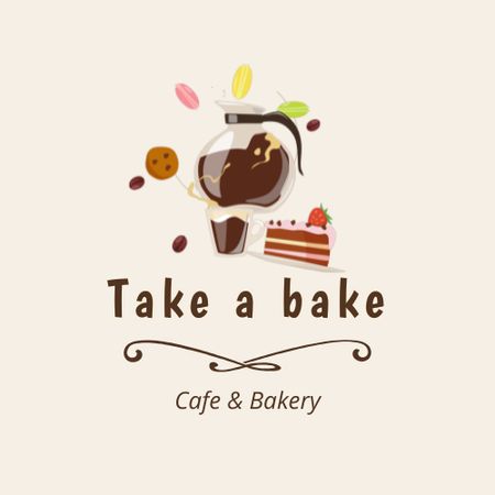 Cafe Ad with Cup of Coffee and Piece of Cake Animated Logo Tasarım Şablonu