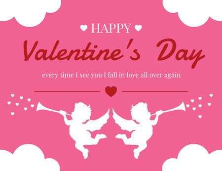 Happy Valentine's Day Greeting with Cupid and Hearts Thank You Card 5.5x4in Horizontal Design Template