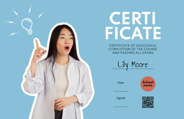 Design Course Completion Award with Asian Woman Certificate 5.5x8.5in – шаблон для дизайна