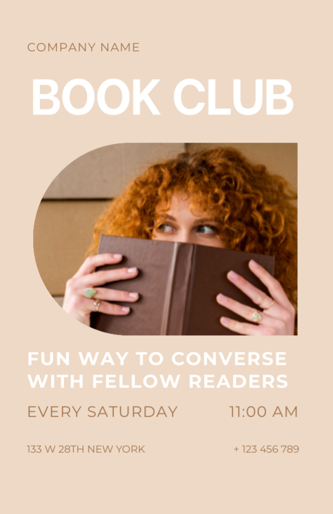 Book Club Membership Offer with Woman and Book Invitation 5.5x8.5in Πρότυπο σχεδίασης