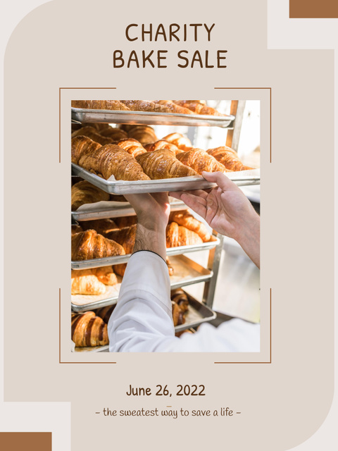 Charity Bakery Sale with Sweet Croissants Poster US Tasarım Şablonu
