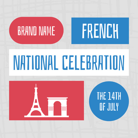 Plantilla de diseño de Día de Francia Tarjetas de felicitación Instagram 