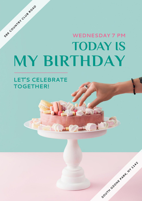 Platilla de diseño Birthday Party with Yummy Cake Poster B2