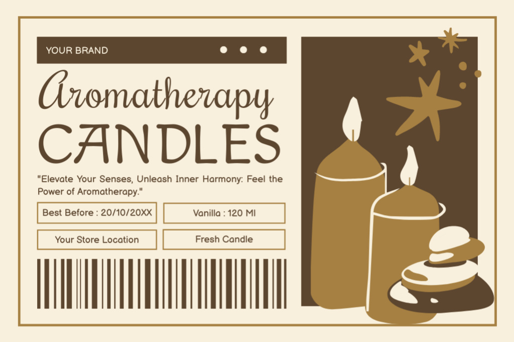 Designvorlage Scent Candles For Aromatherapy Promotion In Beige für Label