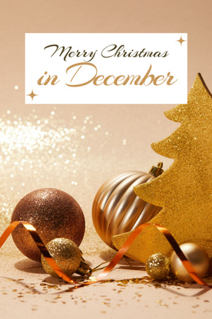 Ontwerpsjabloon van Postcard 4x6in Vertical van Merry Christmas with Golde Baubles and Serpentine