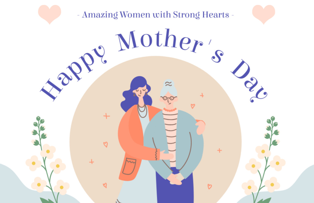 Template di design Mother's Day Greeting with Daughter and Elderly Mom Thank You Card 5.5x8.5in