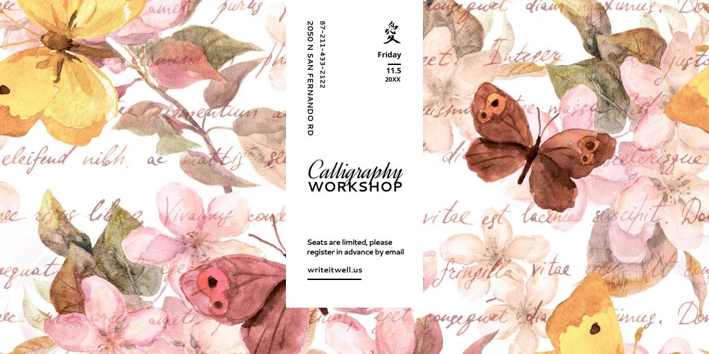 Gorgeous Mastering Calligraphy Class Announcement With Floral Pattern Twitter Tasarım Şablonu