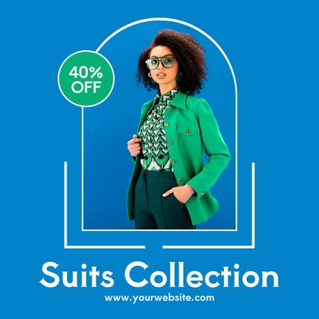 Suits Collection Announcement with Woman in Green Jacket Instagram Design Template