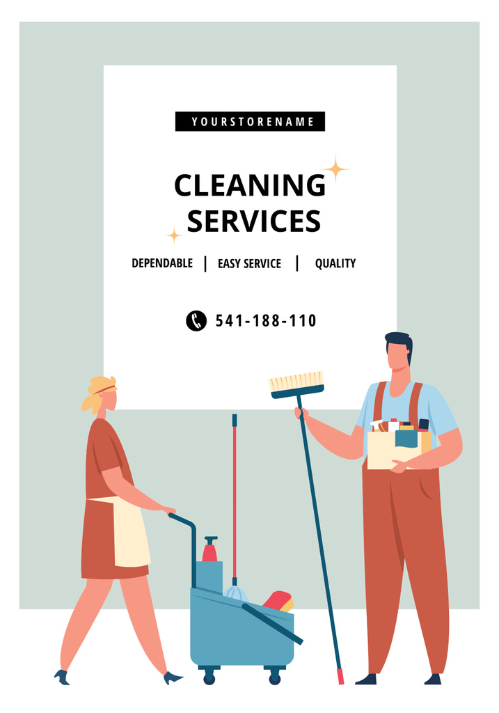 Reputable Cleaning Services with Staff And Broom Poster 28x40in Design Template