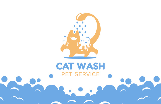 Cat Washing and Grooming Services Business Card 85x55mm Πρότυπο σχεδίασης