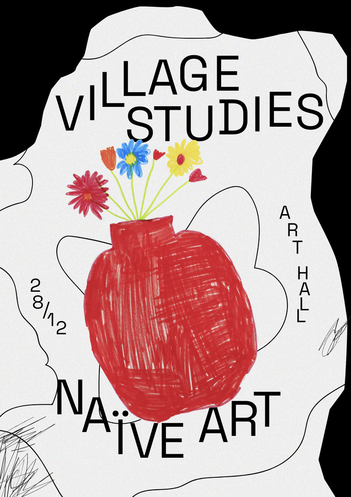Art Exhibition Announcement with Illustration of Flowers in Vase Posterデザインテンプレート