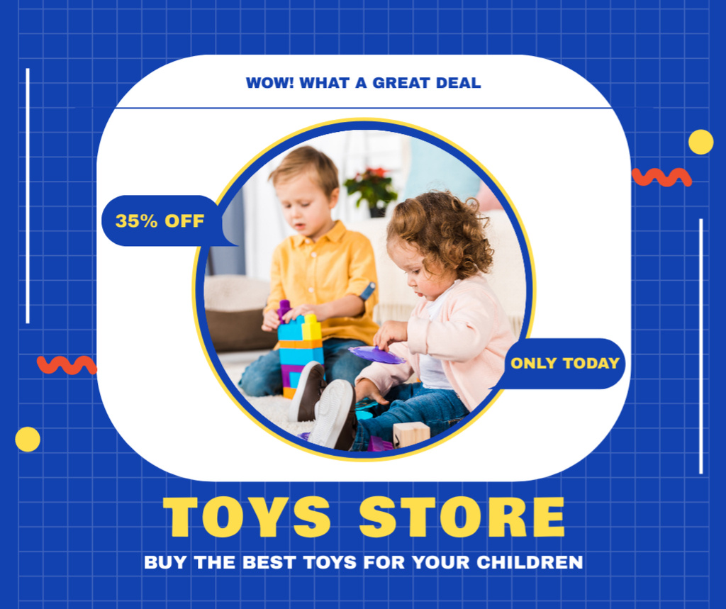 Template di design Boy and Girl Play with Best Toys Facebook