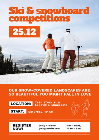 Winter Ski and Snowboard Competitions Poster Design Template