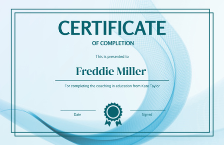 Award for Achievement with Blue Wave Certificate 5.5x8.5in Design Template