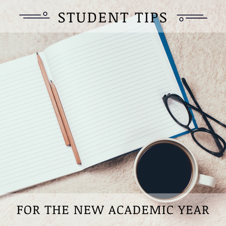 Student Tips Open Notebook and Coffee Instagram AD Design Template