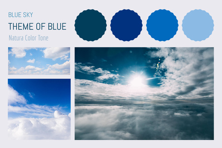 Koláž s fotografiemi krásné modré oblohy Mood Board Šablona návrhu