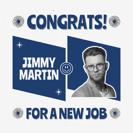 Plantilla de diseño de Felicitaciones por el nuevo trabajo en azul LinkedIn post 
