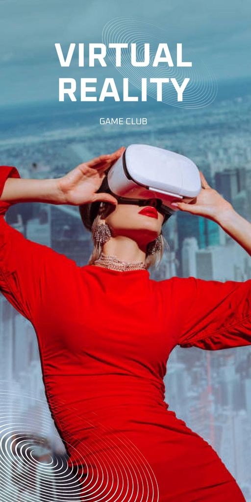 Virtual Reality Game Club Ad with Woman in Glasses Graphic Modelo de Design