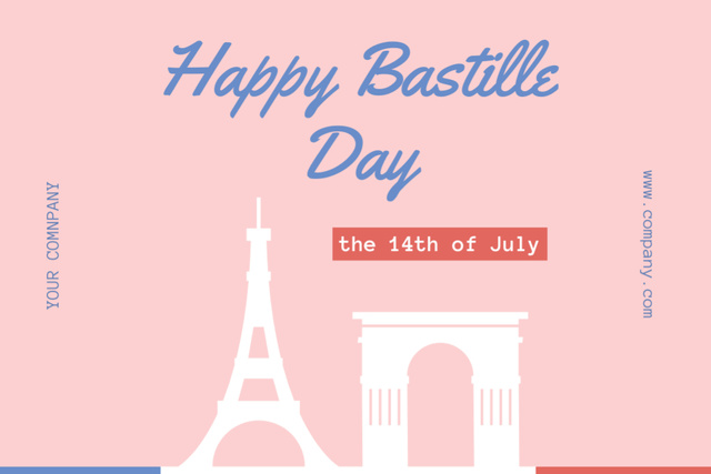 Bastille Day Greetings Pink Postcard 4x6in tervezősablon
