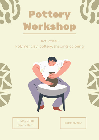 Modèle de visuel Man Making Pot on Wheel in Pottery Workshop - Poster