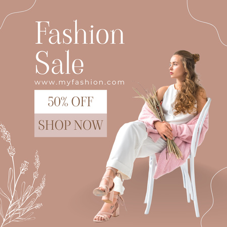 Romantic Lady with Flowers for Clothing Sale Anouncement Instagram Design Template