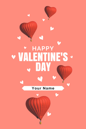 Valentine's Day Greeting with Heart Shaped Balloons in Red Postcard 4x6in Vertical Design Template