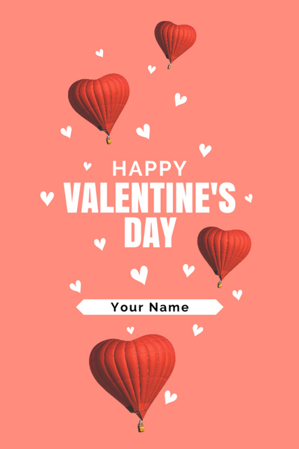 Valentine's Day with Heart Shaped Balloons Postcard 4x6in Vertical Design Template