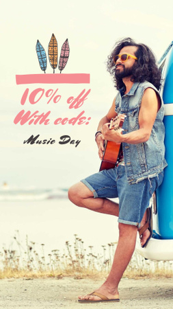 Music Day Special Offer with Man playing Guitar Instagram Story Design Template
