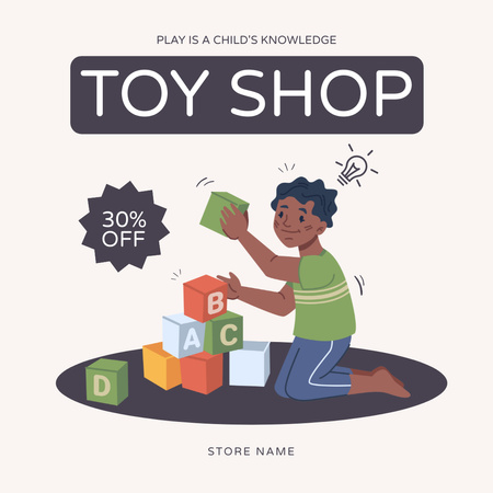 Desconto em brinquedos educativos com menino e blocos Instagram AD Modelo de Design