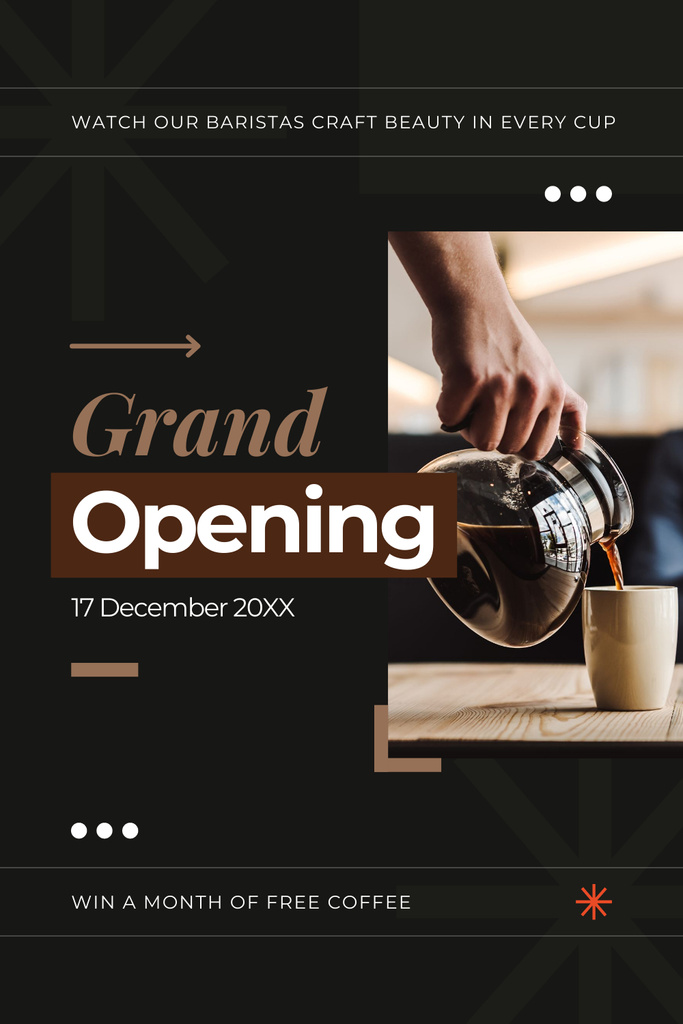 Announcement about Opening of Cafe with Delicious Coffee Pinterest Design Template