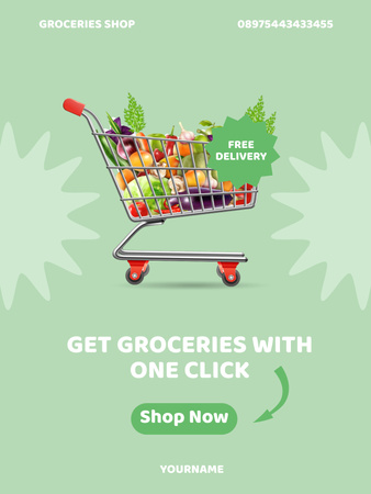 Plenty Of Veggies In Trolley With Free Delivery Poster US Design Template