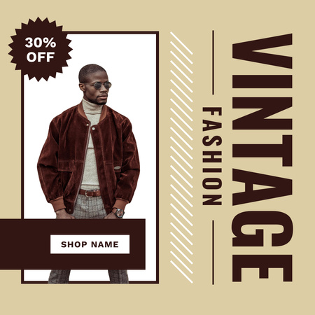 Black man hipster on vintage fashion Instagram AD – шаблон для дизайну