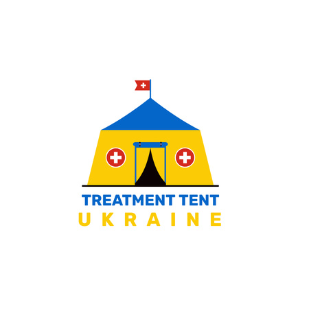 Designvorlage Stehen Sie mit der Ukraine mit Illustration eines Behandlungszeltes für Logo